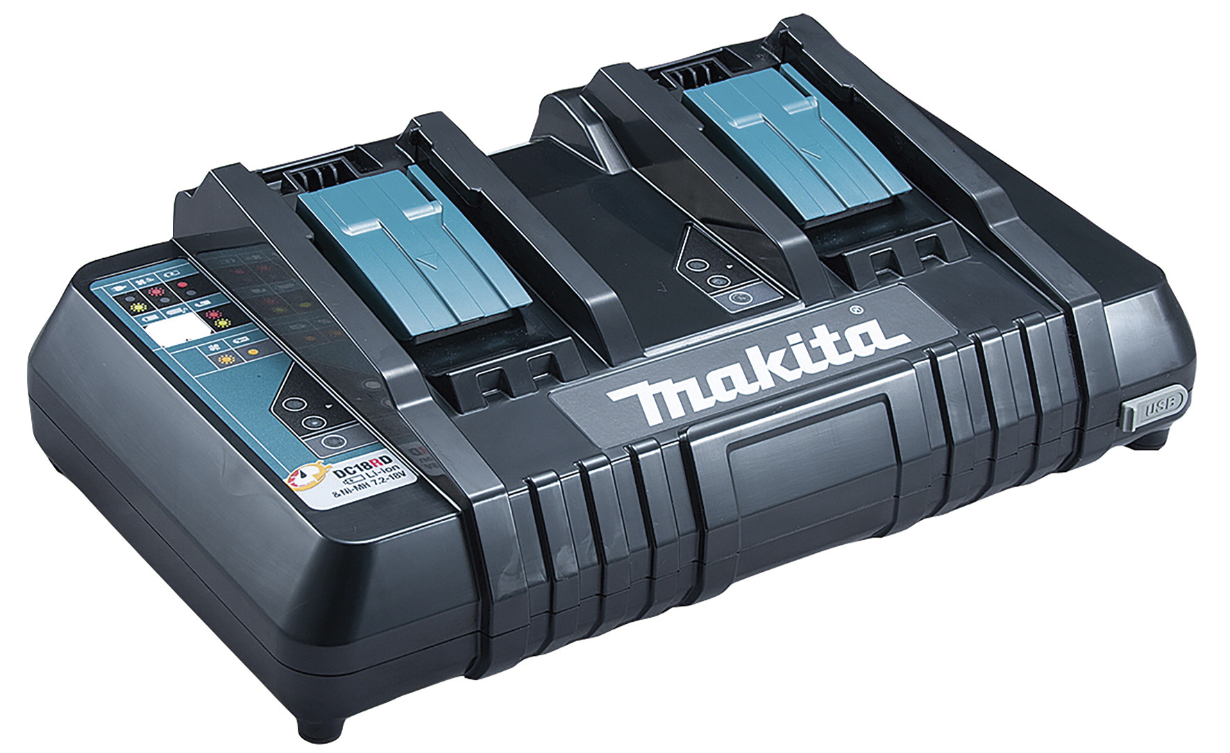 MAKITA CHARGEUR RAPIDE A DEUX BATTERIES DC18RD POUR LES BATTERIES COULISSANTES LI-ION ET NI-MH DE 9,6 A 18V