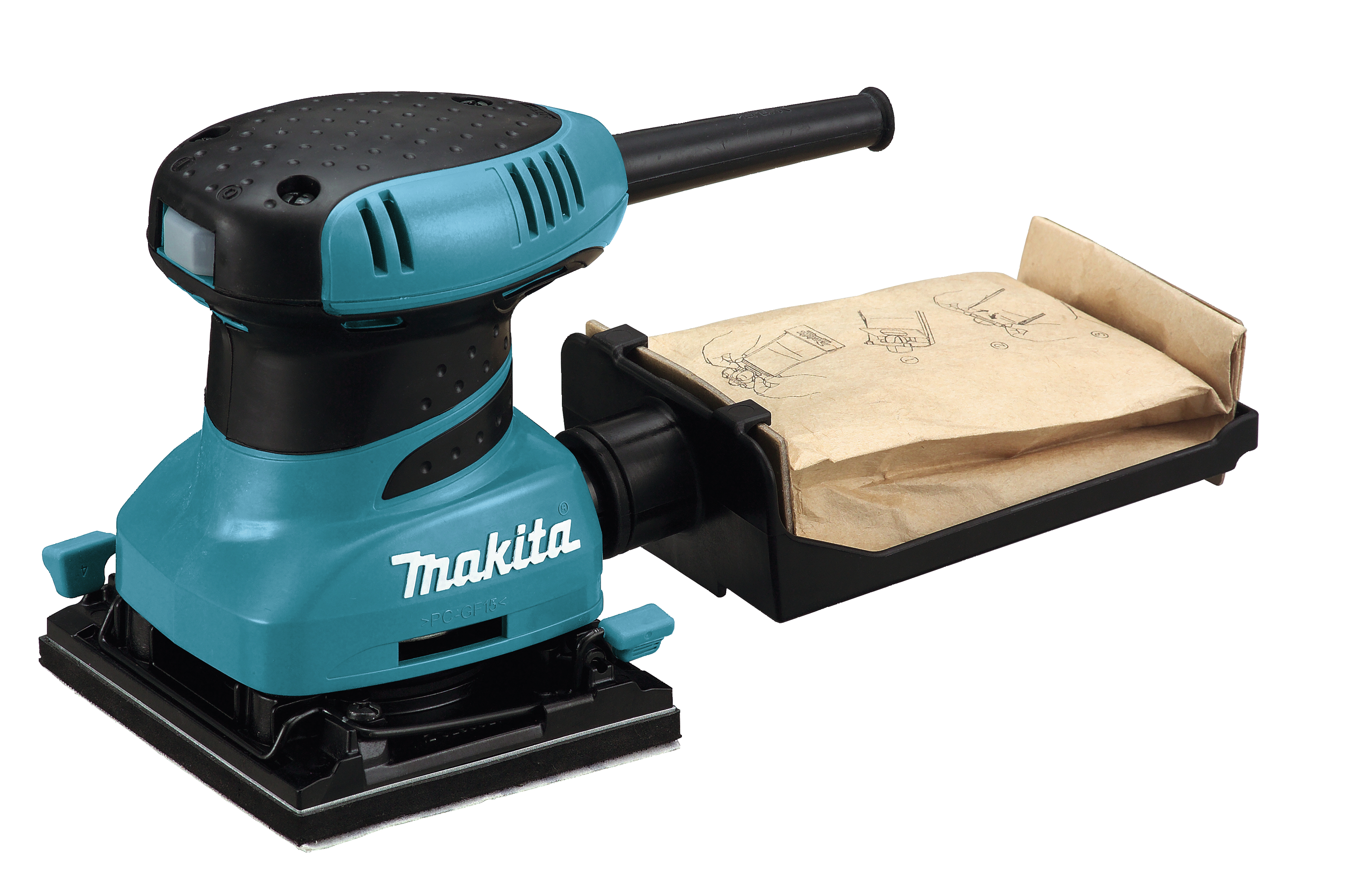 MAKITA HANDPALM VLAKSCHUURMACHINE 200W 112 X 102 MM (VELCRO + KLEMMEN) IN KOFFER