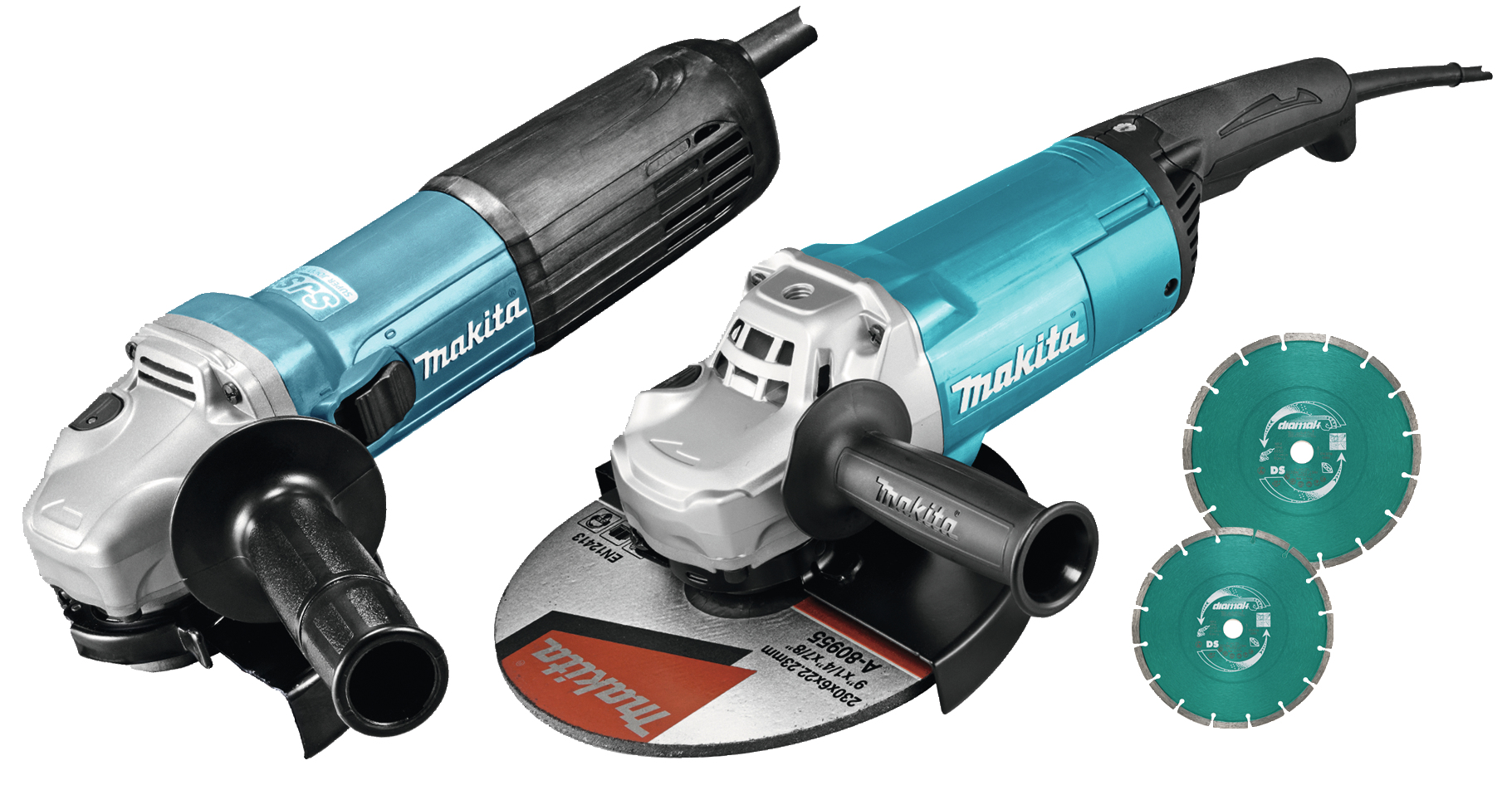 MAKITA COMBOPACK HAAKSE SLIJPERS GA9061R (2200W - 230MM) + GA5040RZ (1100W - 125MM) + 2X DIAMAK DS IN KOFFER