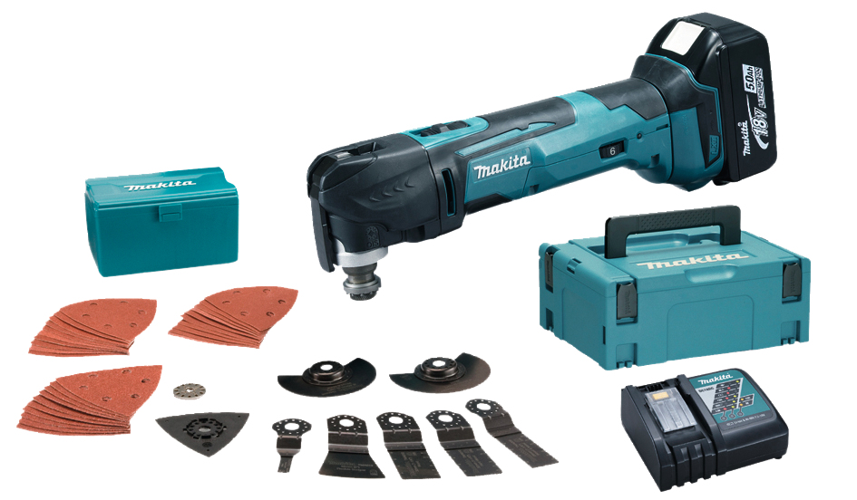 MAKITA ACCU MULTITOOL LXT 18V  + 2X BL1850 + 1X DC18RC + MAKPAC + ACC