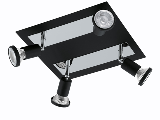 PLAFONDLAMP 4 SPOTS ZWART/CHROOM 'SARRIA'