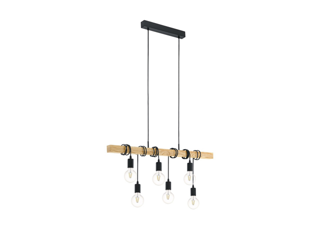 EGLO HANGLAMP ZWART/HOUT TOWNSHEND 6X60W