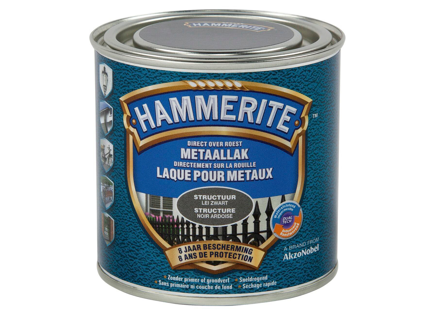 HAMMERITE STRUCTUURMAT LAK LEI ZWART 250ML