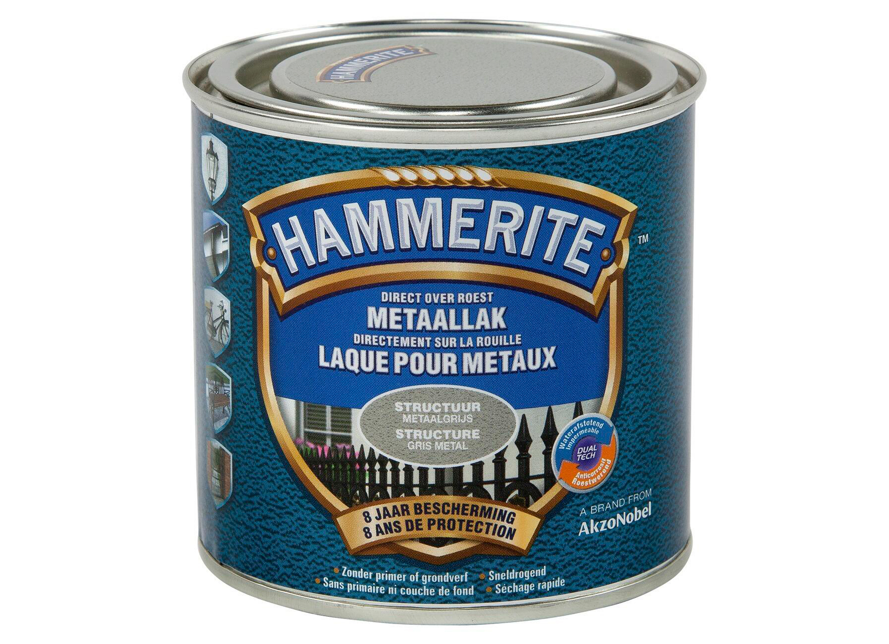 HAMMERITE STRUCTUURMAT LAK METAALGRIJS 250ML