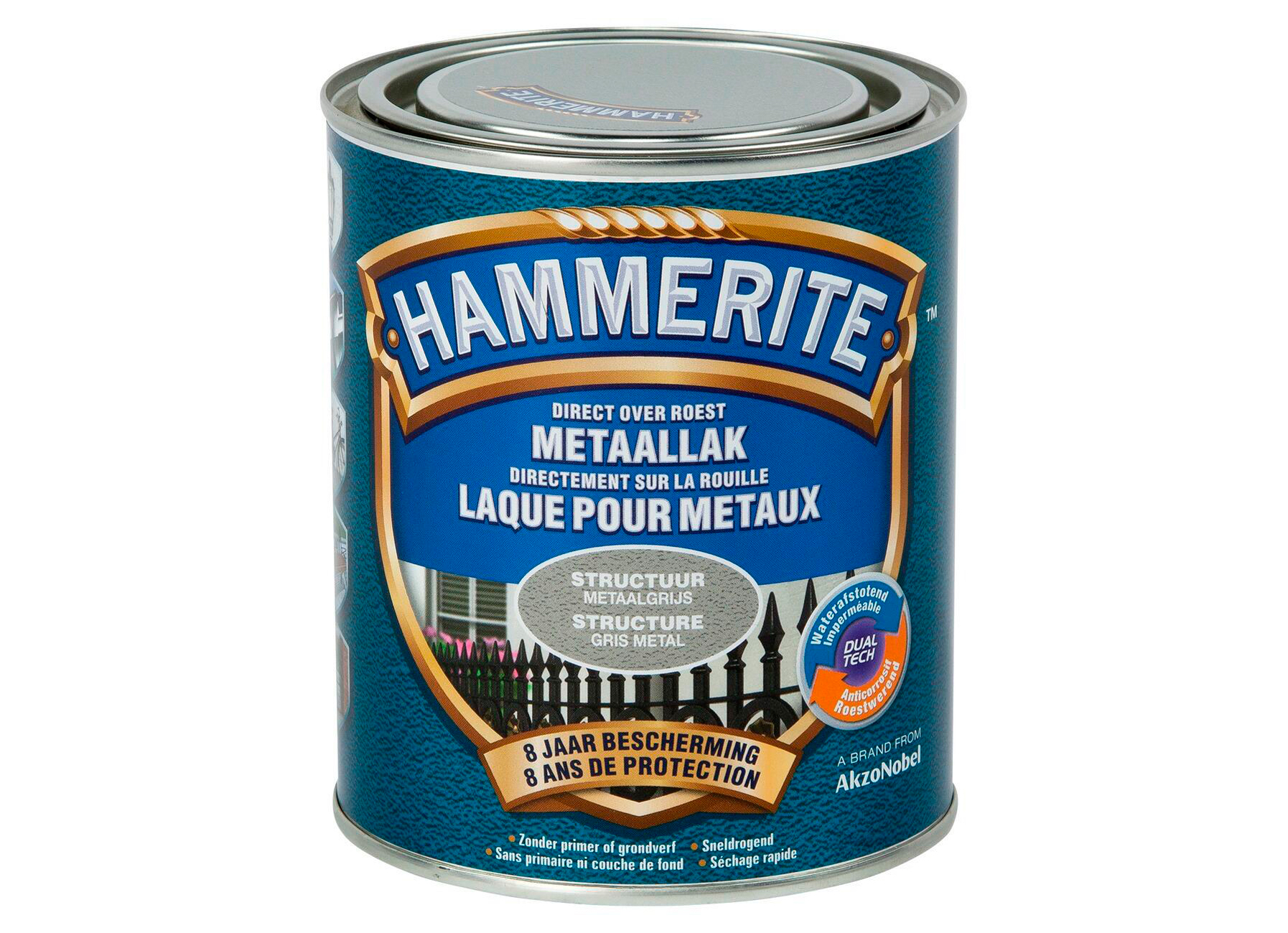 HAMMERITE STRUCTUURMAT LAK METAALGRIJS 750ML