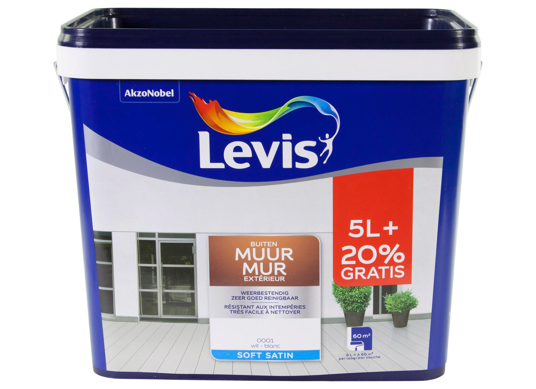 LEVIS MUUR BUITEN SATIN - WIT 0001 5+1L