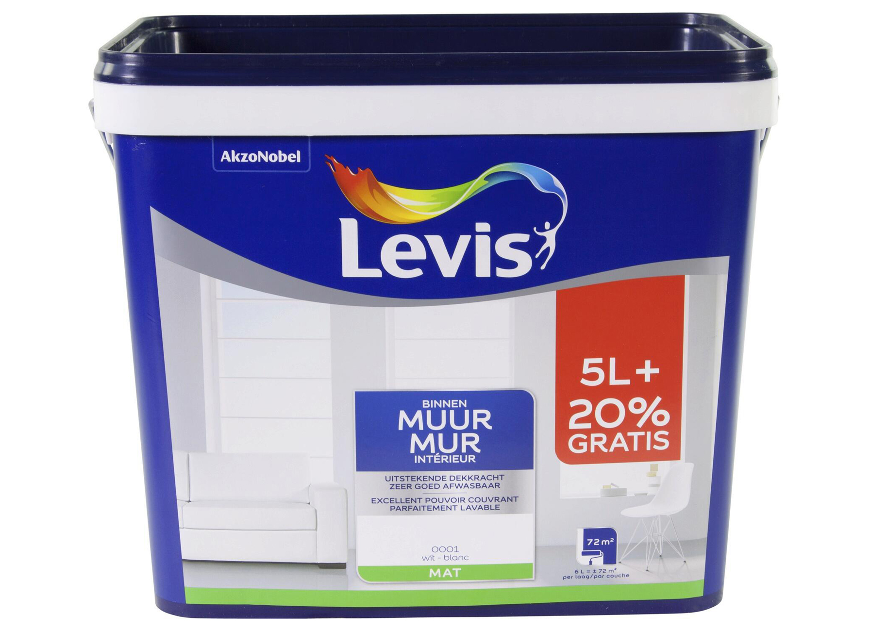 LEVIS MUUR BINNEN MAT WIT 0001 5+1L