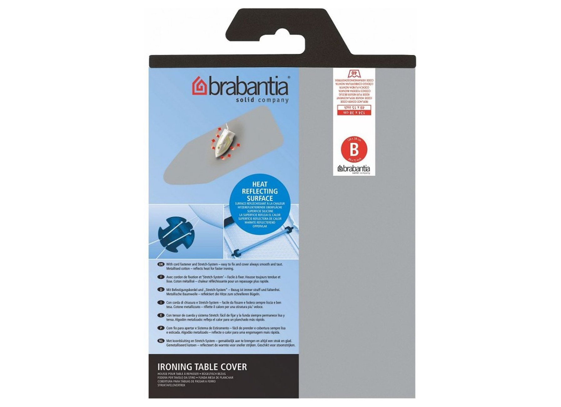 BRABANTIA STRIJKPLANKHOES B 124X38CM METALLIC BOVENLAAG