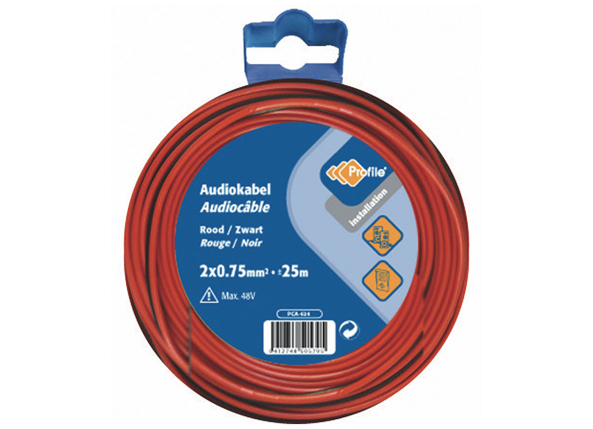 AUDIOKABEL 2X0.75 ROOD/ZWART 25M BL