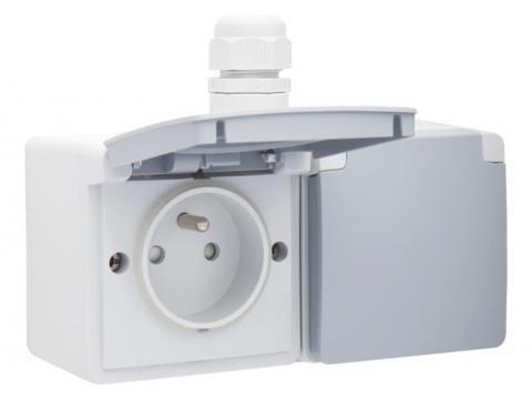NIKO HYDRO DUBBEL HORIZONTAAL STOPCONTACT 1 INGANG MET PENAARDE GRIJS