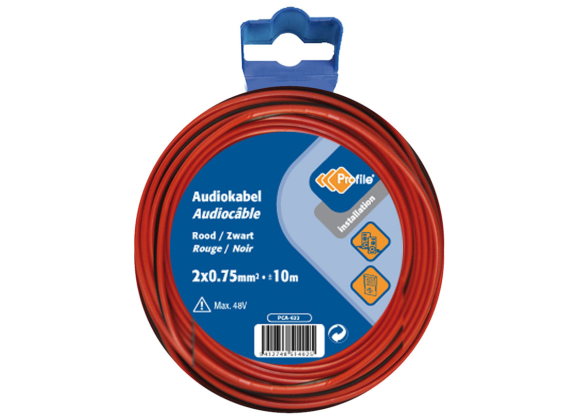 AUDIOKABEL 2X0.75 ROOD/ZWART 10M BLISTER