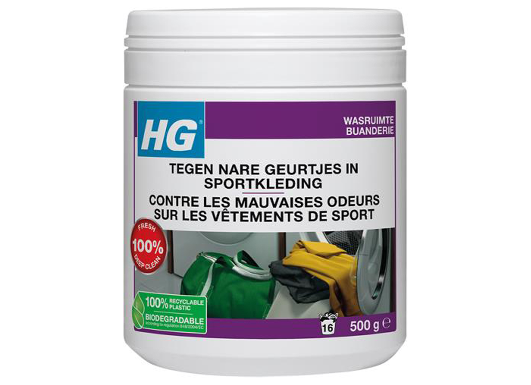 HG TEGEN NARE GEURTJES IN SPORTKLEDING WASMIDDELTOEVOEGING 500G