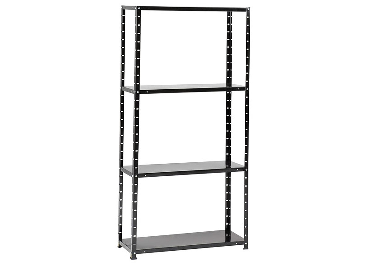 METALEN REK 150X75X30CM - 4 LEGBORDEN - ZWART