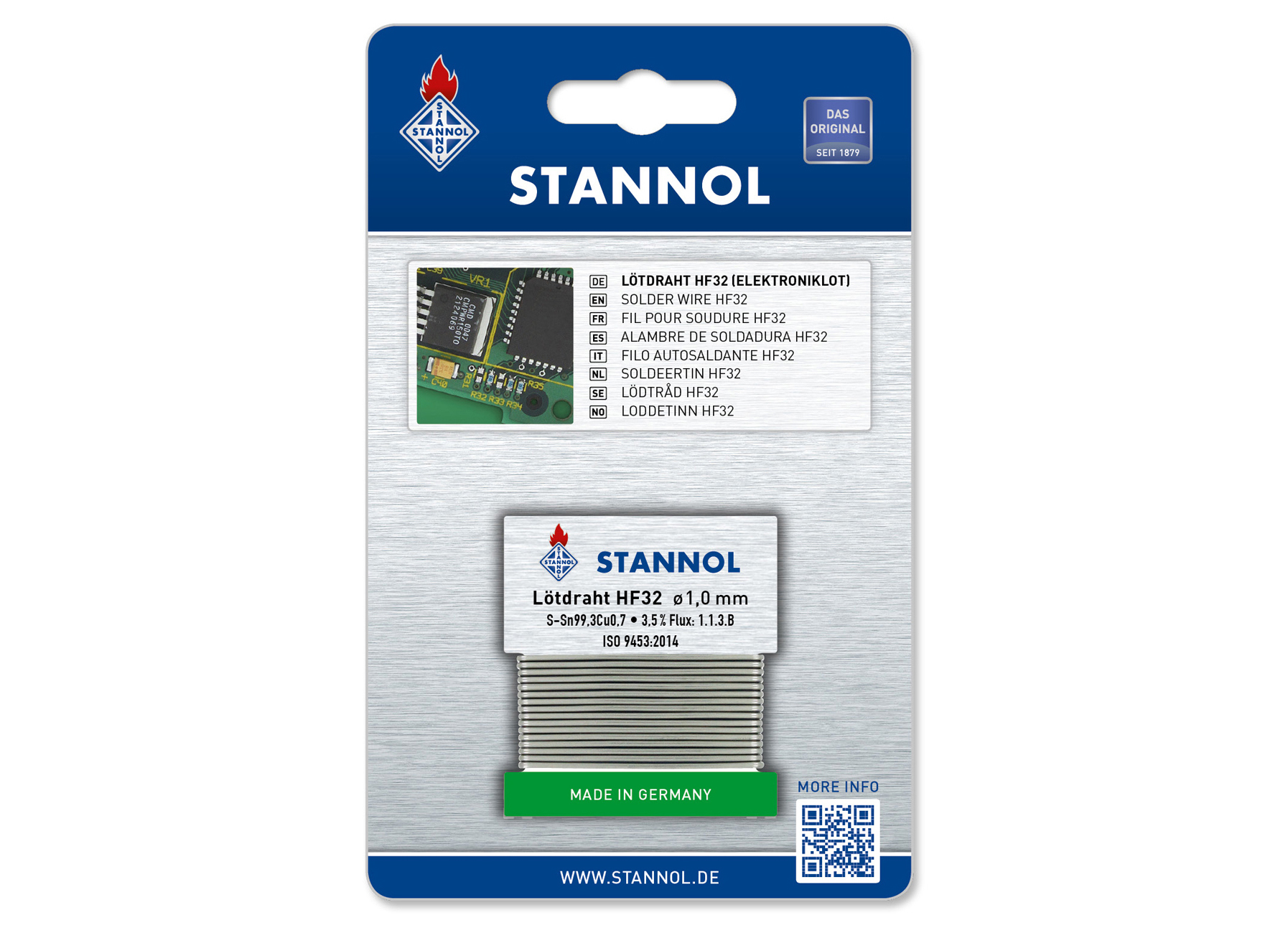 STANNOL FIL DE SOUDURE HF32 1,0MMX1M SN99,3/CU0,7