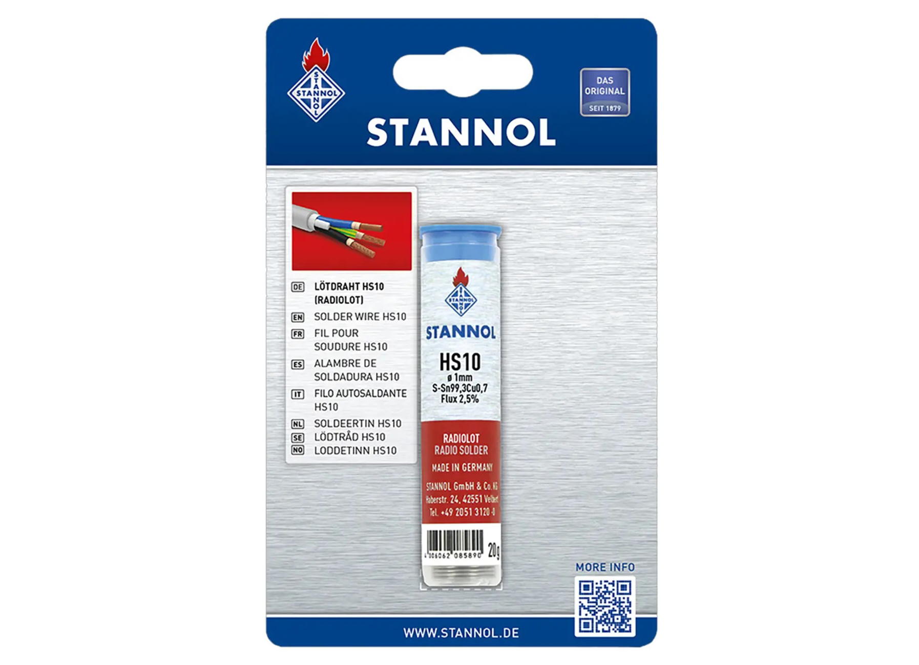 STANNOL FIL DE SOUDURE HS10 1,0MM 20G SN99,3/CU0,7