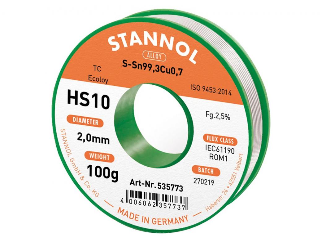STANNOL SOLDEERDRAAD HS10 2,0MM 100G SN99,3/CU0,7