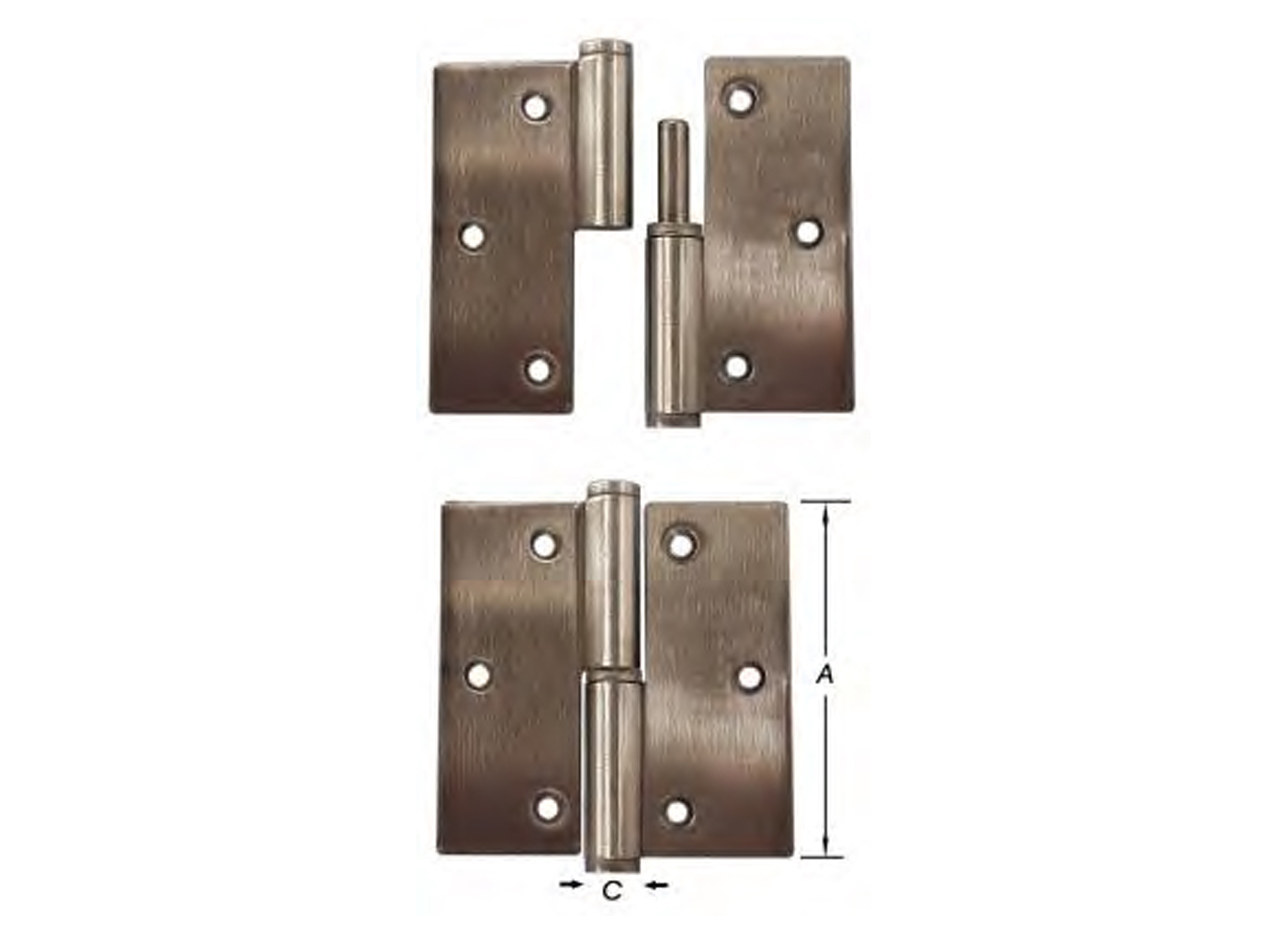 PAUMELLE DE PORTE INOX GAUCHE 80X80MM 3 PIECES COINS VIFS