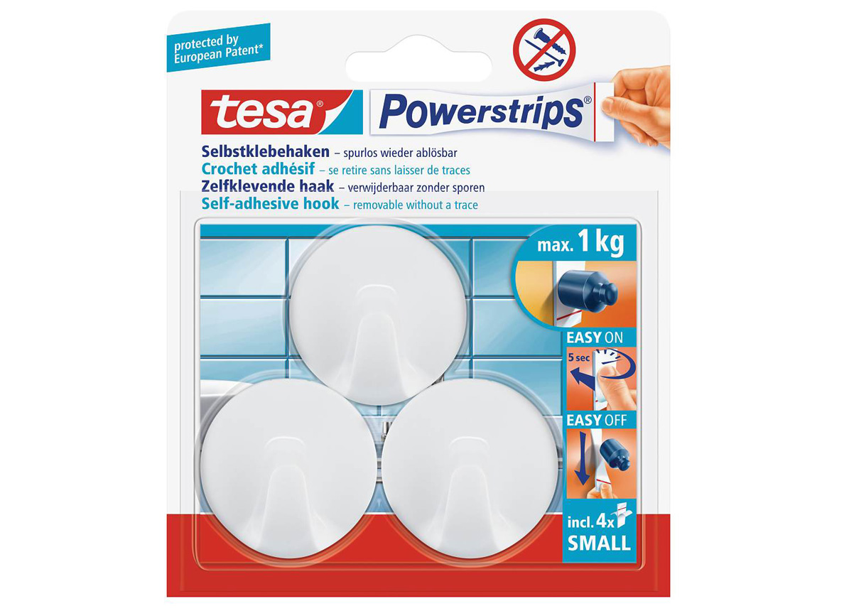 TESA POWERSTRIPS 3 RONDE HAKEN WIT