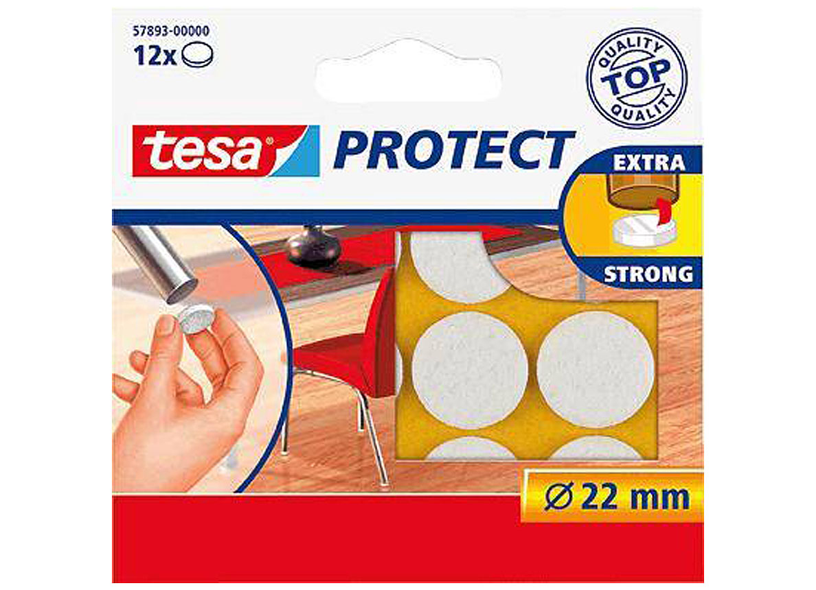 tesa Protect Feutrine de Protection Ronde Blanche 22 mm - 12 Pièces