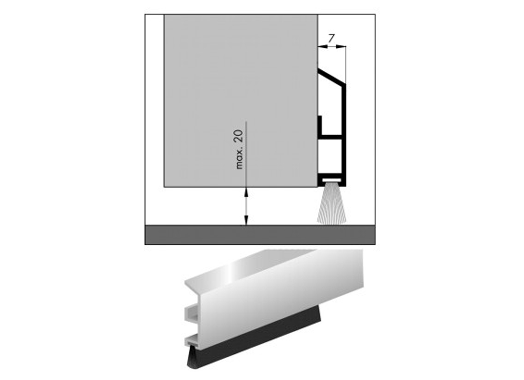 BAS DE PORTE ROBUSTE 40X7X1000MM