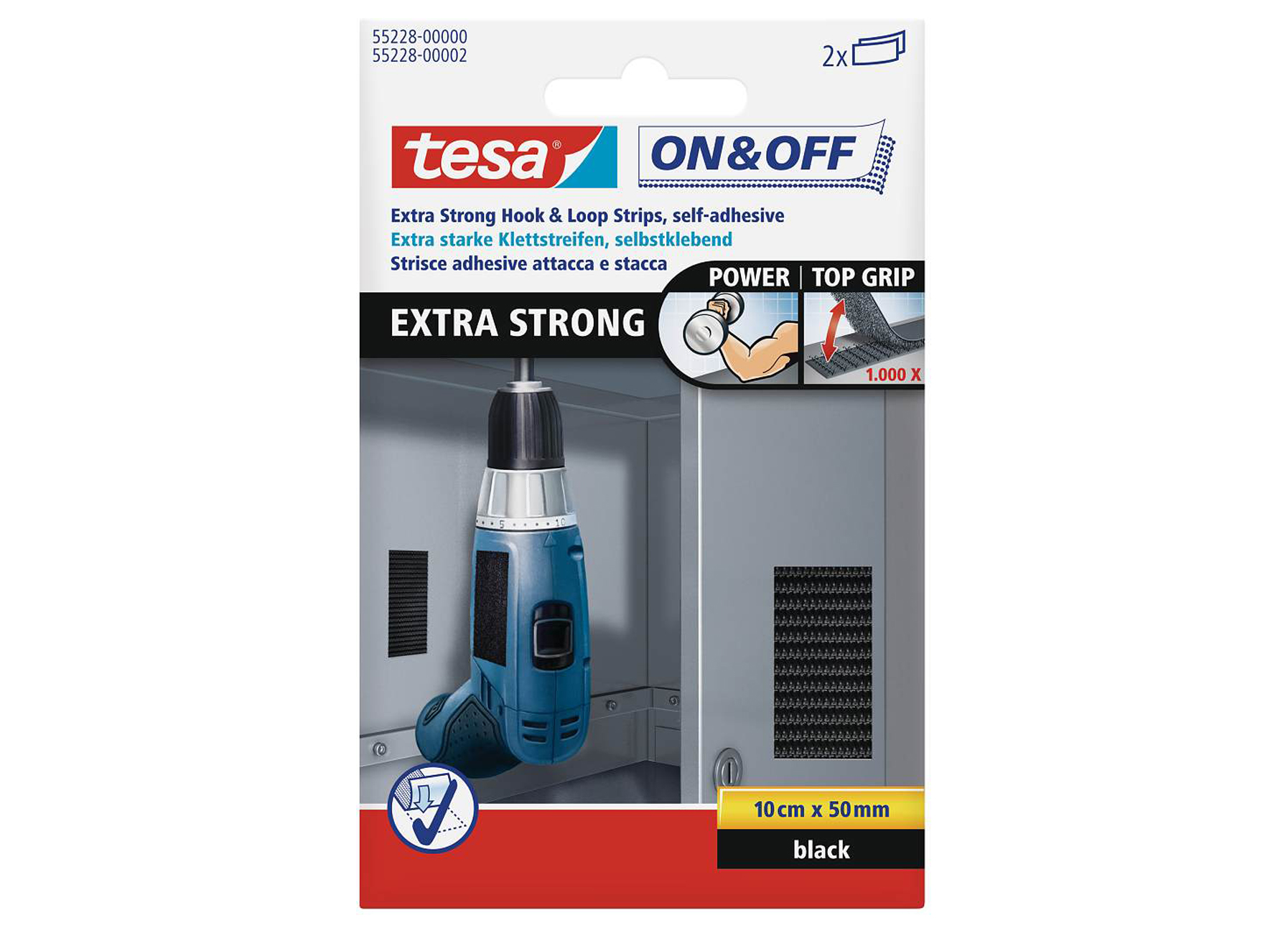 TESA EXTRA STRONG KLITTENBAND STRIPS ZWART