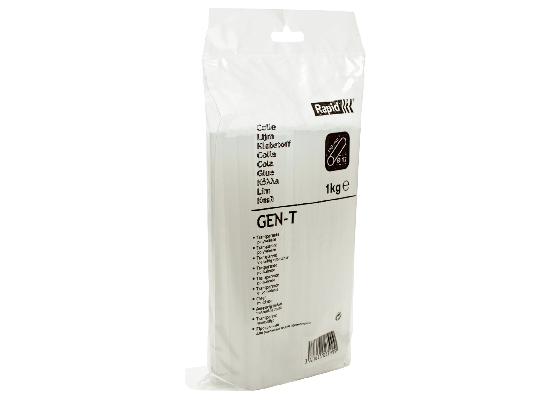 RAPID GEN-T UNIVERSELE TRANSPARANTE LIJMPATRONEN Ø12MM 1KG