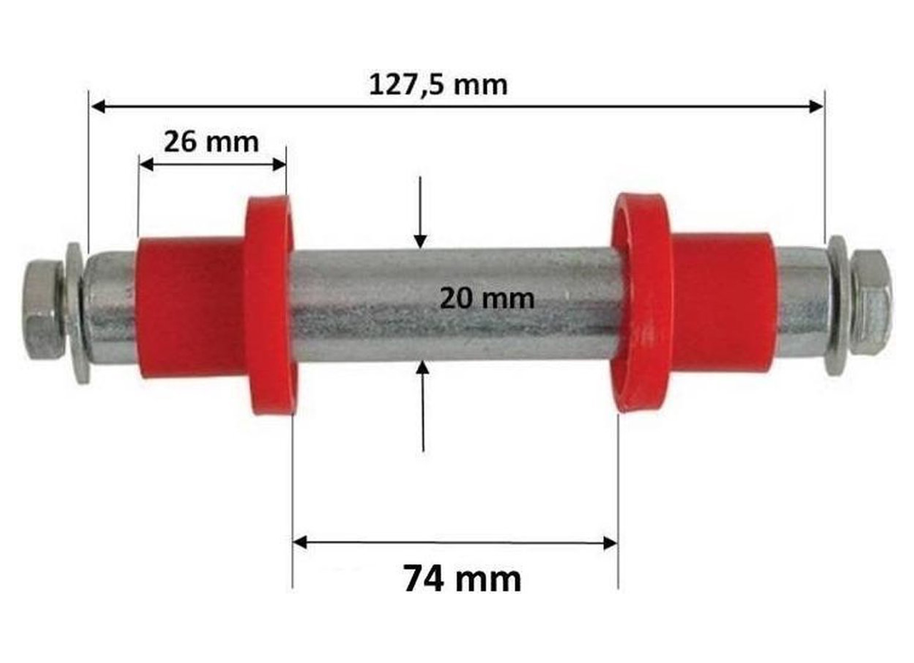 AXE POUR ROUE DE BROUETTE MODEL FORT 20X127MM AVEC BOULONS