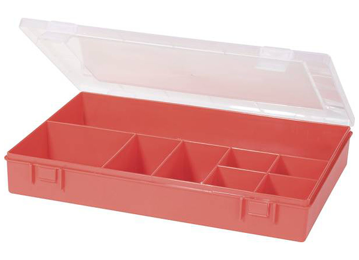 BOITE A ASSORTIMENT EN PP 8 COMPARTIMENTS 225 x 335 x 55MM ROUGE