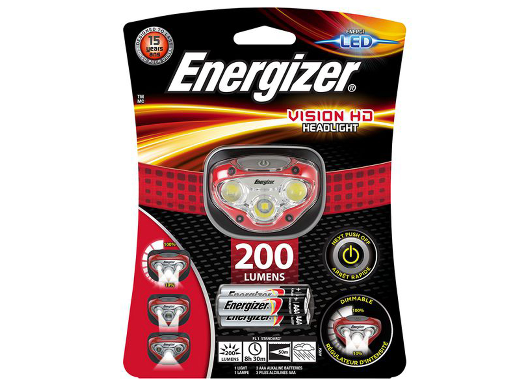 HOOFDLAMP ENERGIZER 4 LED + 3 AAA-BATTERIJEN