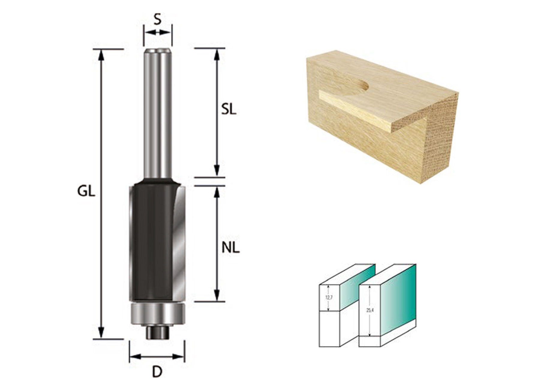 ENT HW FRAISE DROITE ROULEMENT A BILLES S8 Ø12.7X25 L=68MM