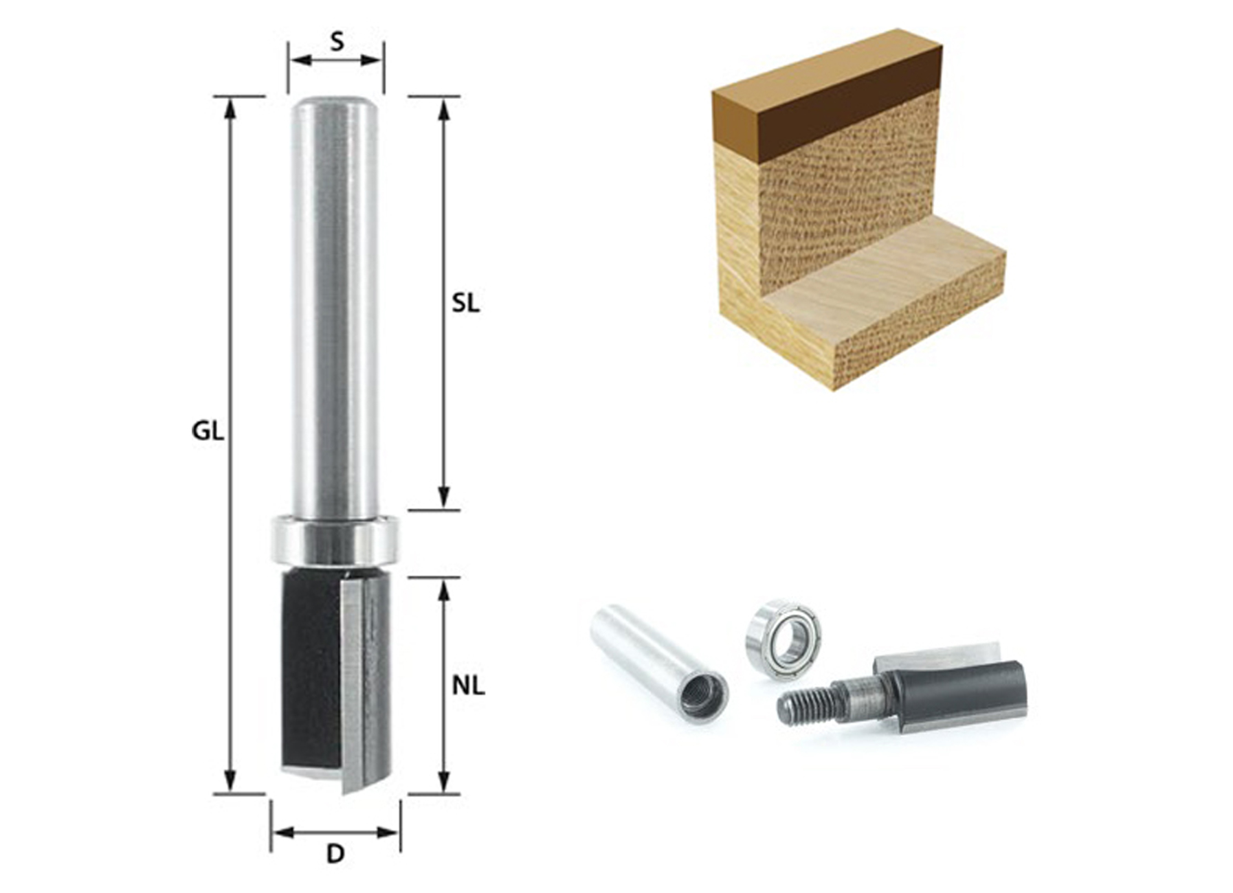 ENT HW FRAISE A RAINURER ROULEMENT A BILLES S8 Z2  Ø12X25 L=68MM