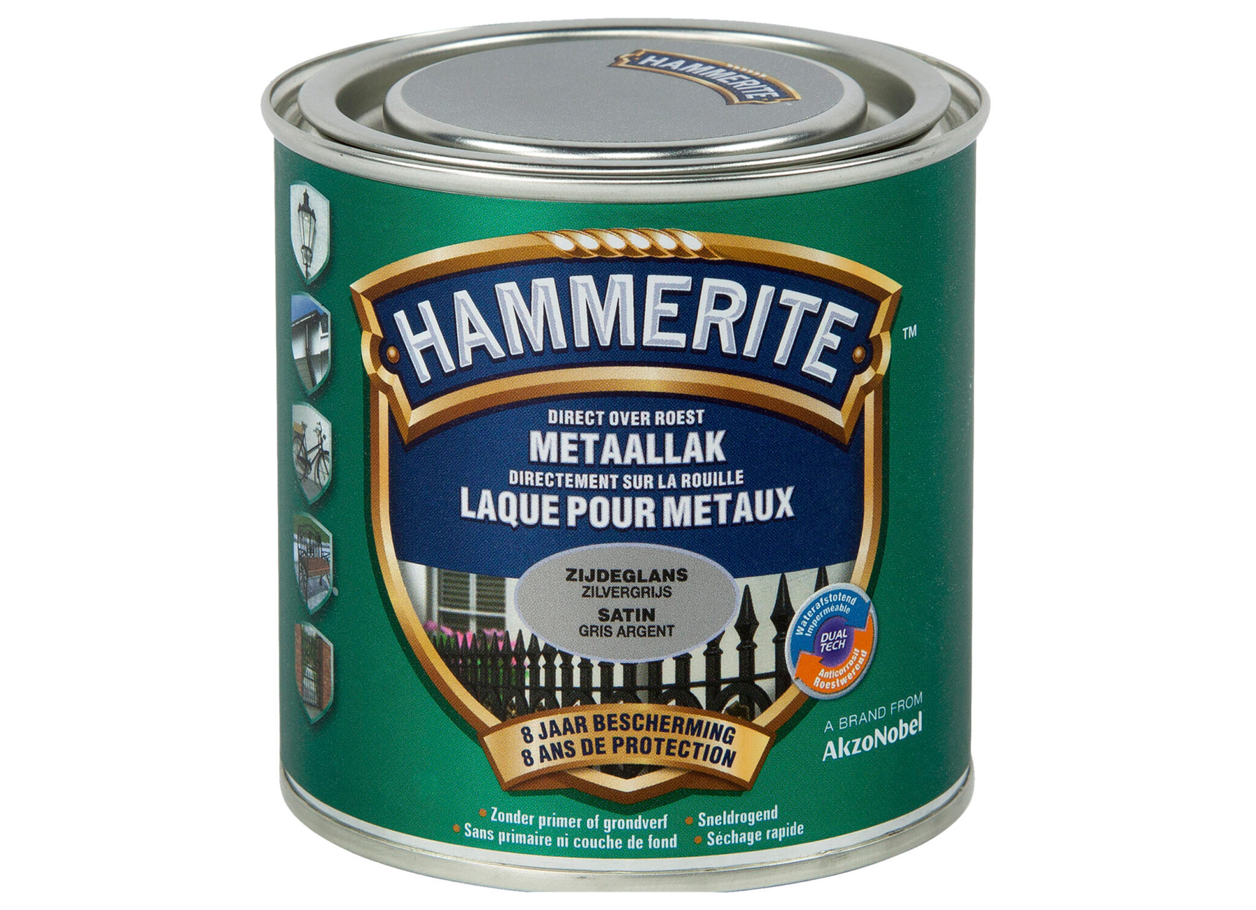 HAMMERITE LAQUE SATINEE POUR METAUX GRIS ARGENT 250ML