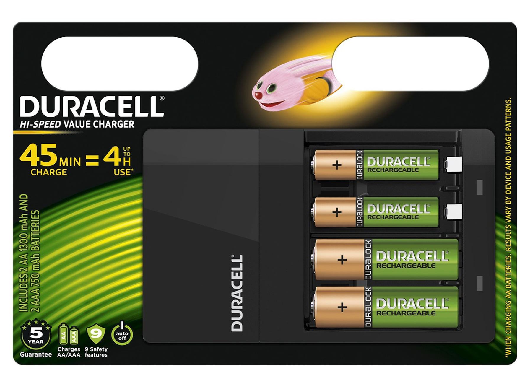 CHARGEUR DURACELL SUPER RAPIDE 45 MIN + 2 AA + 2 AAA