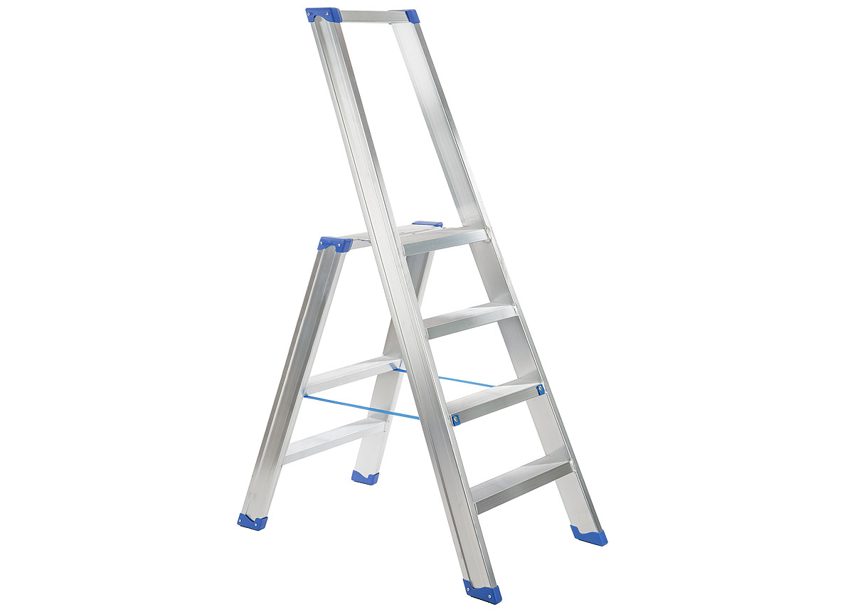 INDUSTRIELE TRAPLADDER ALU 4 TREDEN MET BEUGEL