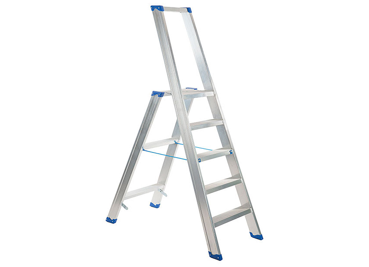 INDUSTRIELE TRAPLADDER ALU 5 TREDEN MET BEUGEL