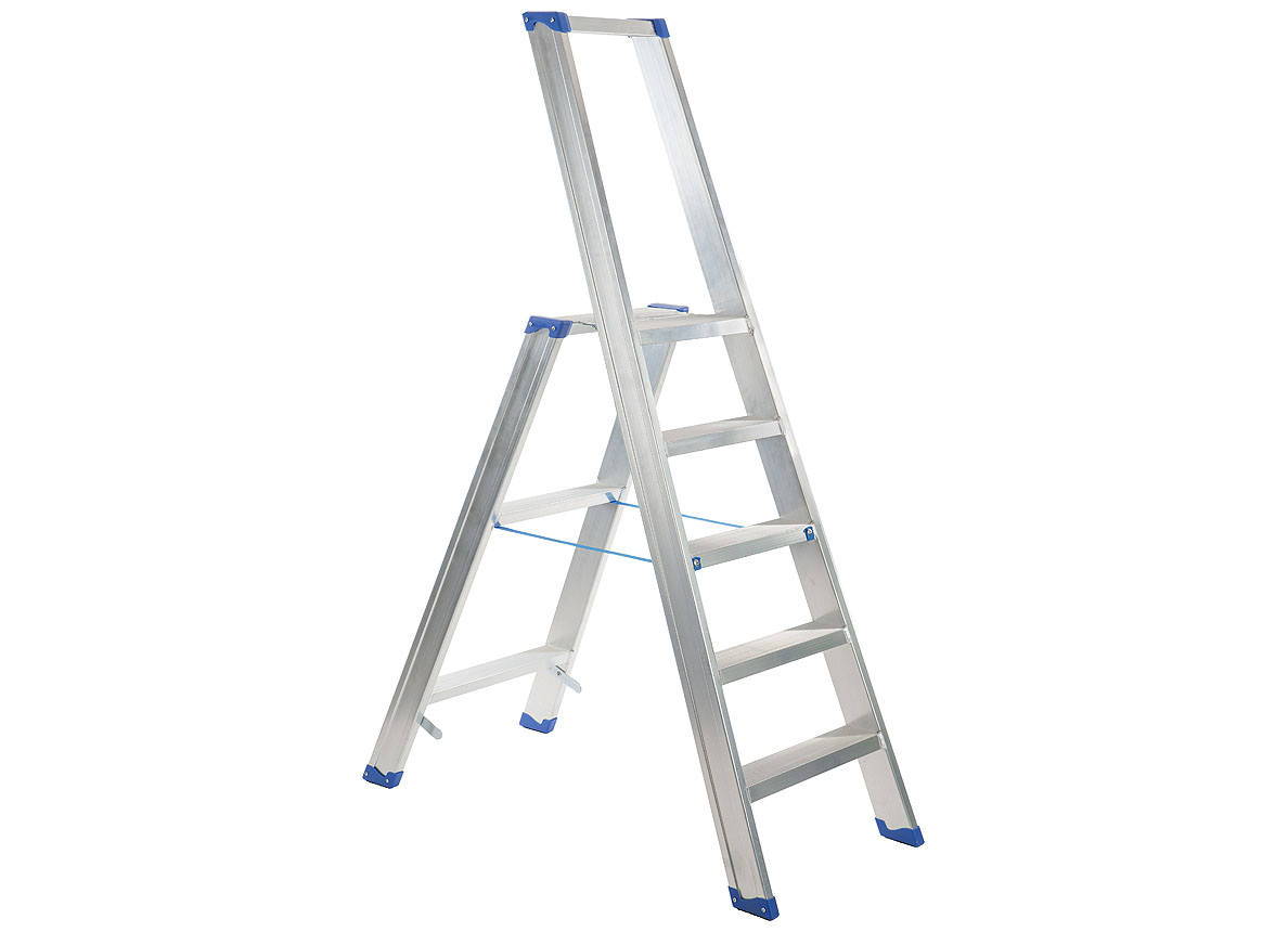 INDUSTRIELE TRAPLADDER ALU 5 TREDEN MET BEUGEL