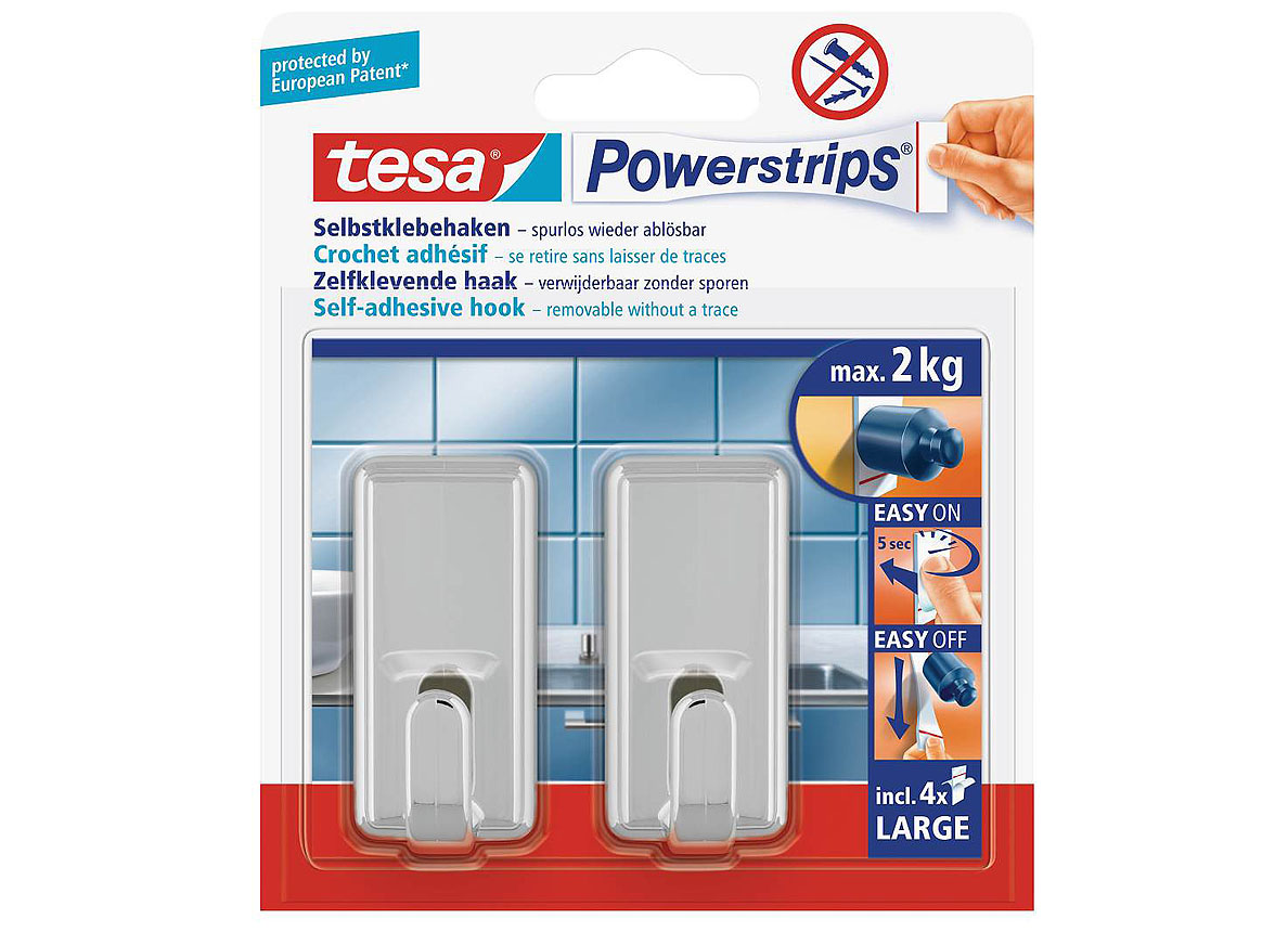 TESA POWERSTRIP 2 HAKEN + 4 STRIPS CLASSIC CHROOM