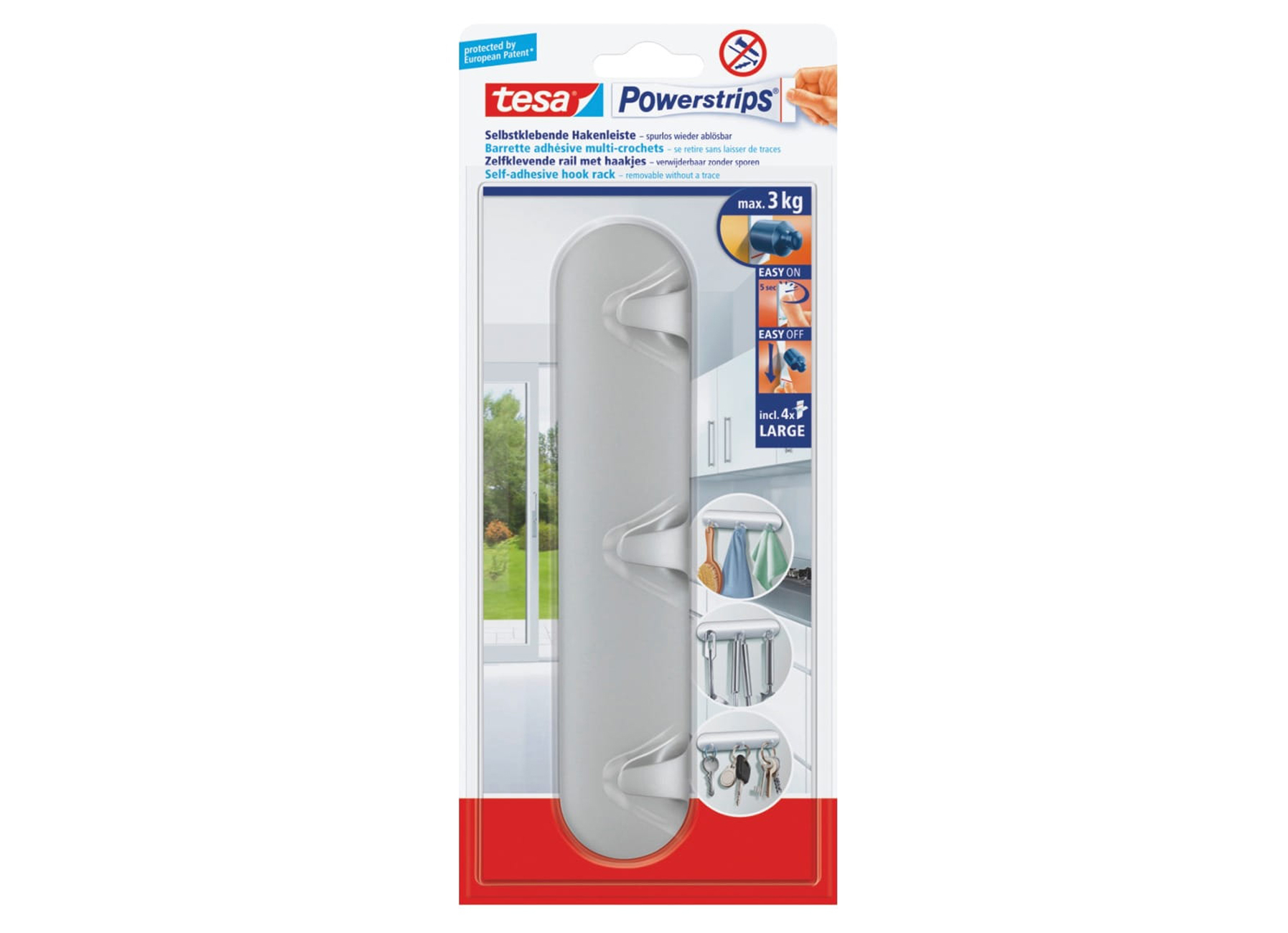 TESA POWERSTRIPS MULTI-CROCHET AVEC 4 STRIPS CHROME MAT