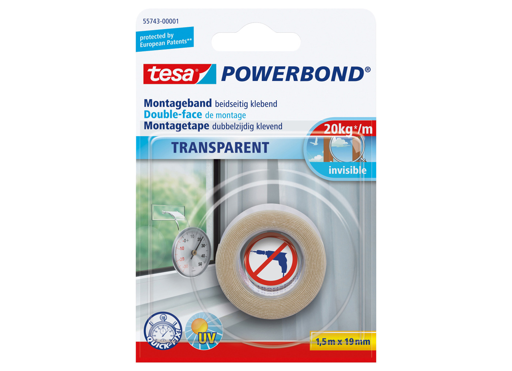 TESA POWERBOND MONTAGETAPE TRANSPARANT 1,5X19MM