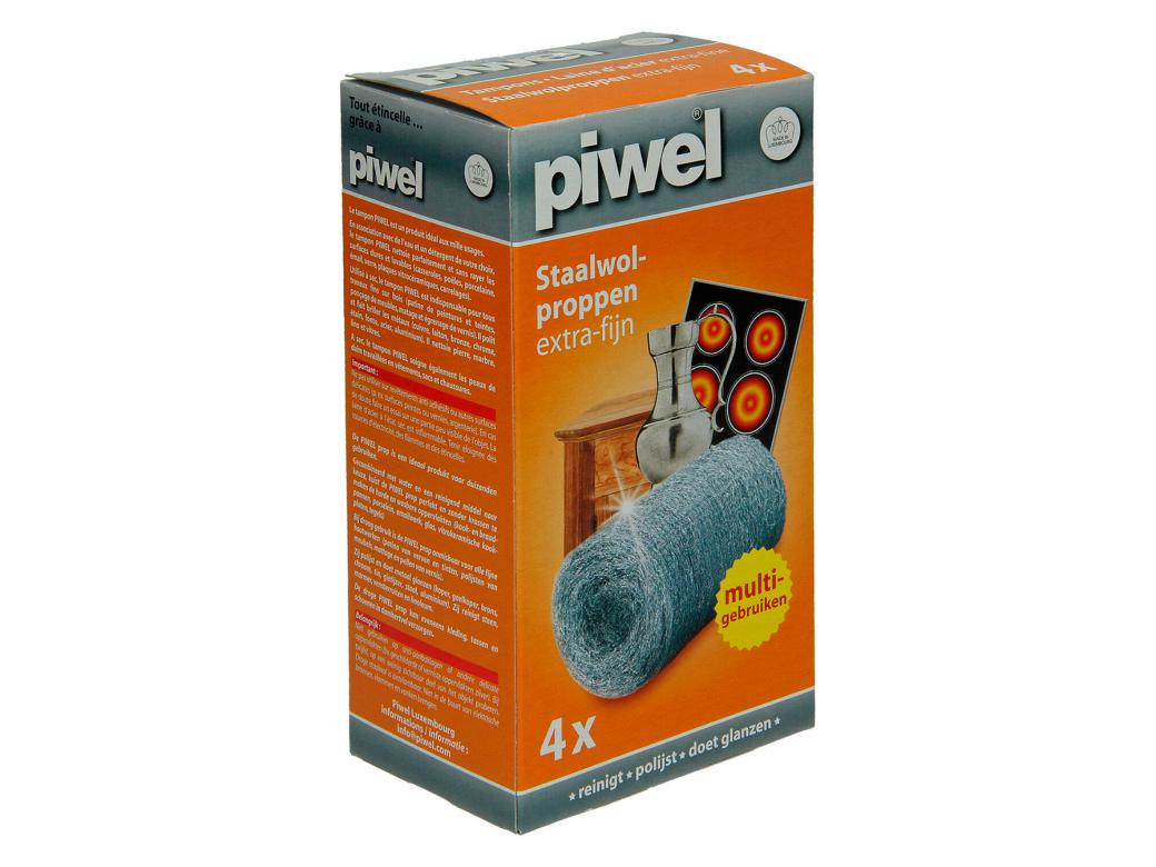 PIWEL STAALWOLPROPPEN EXTRA FIJN - ZONDER ZEEP - 4 STUKS