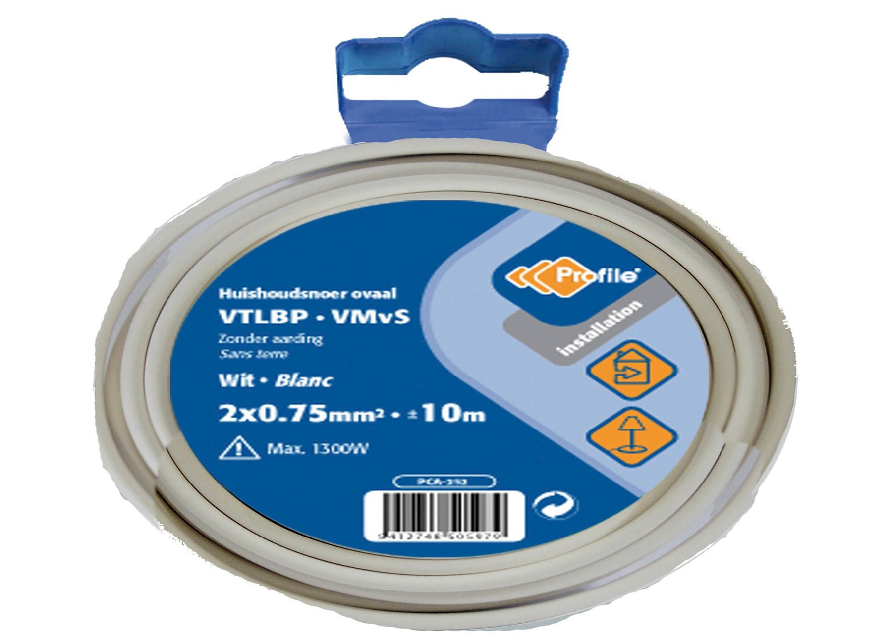 KABEL VTLBP 2X0.75 WIT 10M BLISTER