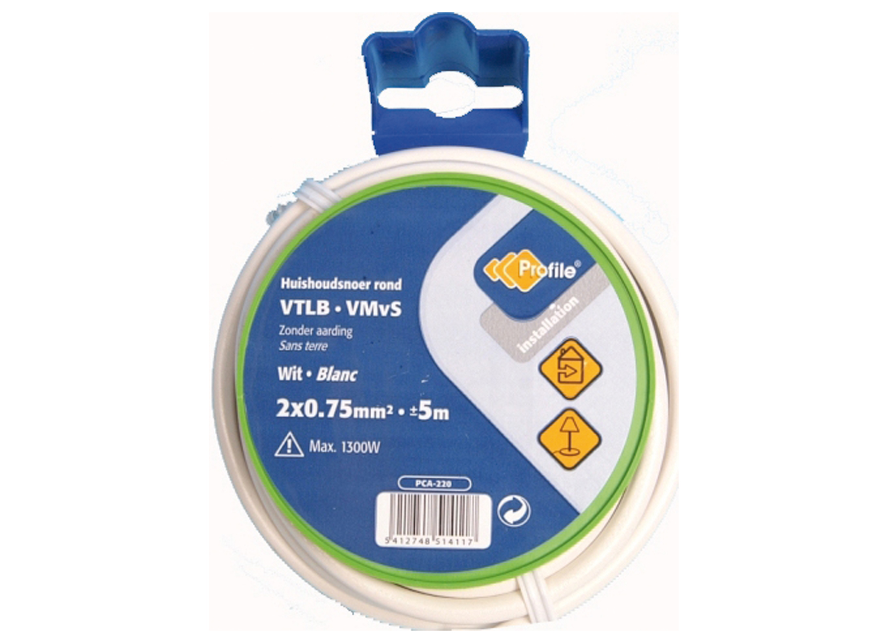 VTLB KABEL 2X0.75 WIT 5M BLISTER