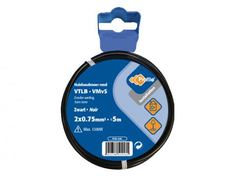 VTLB KABEL 2X0.75 ZWART 5M BLISTER