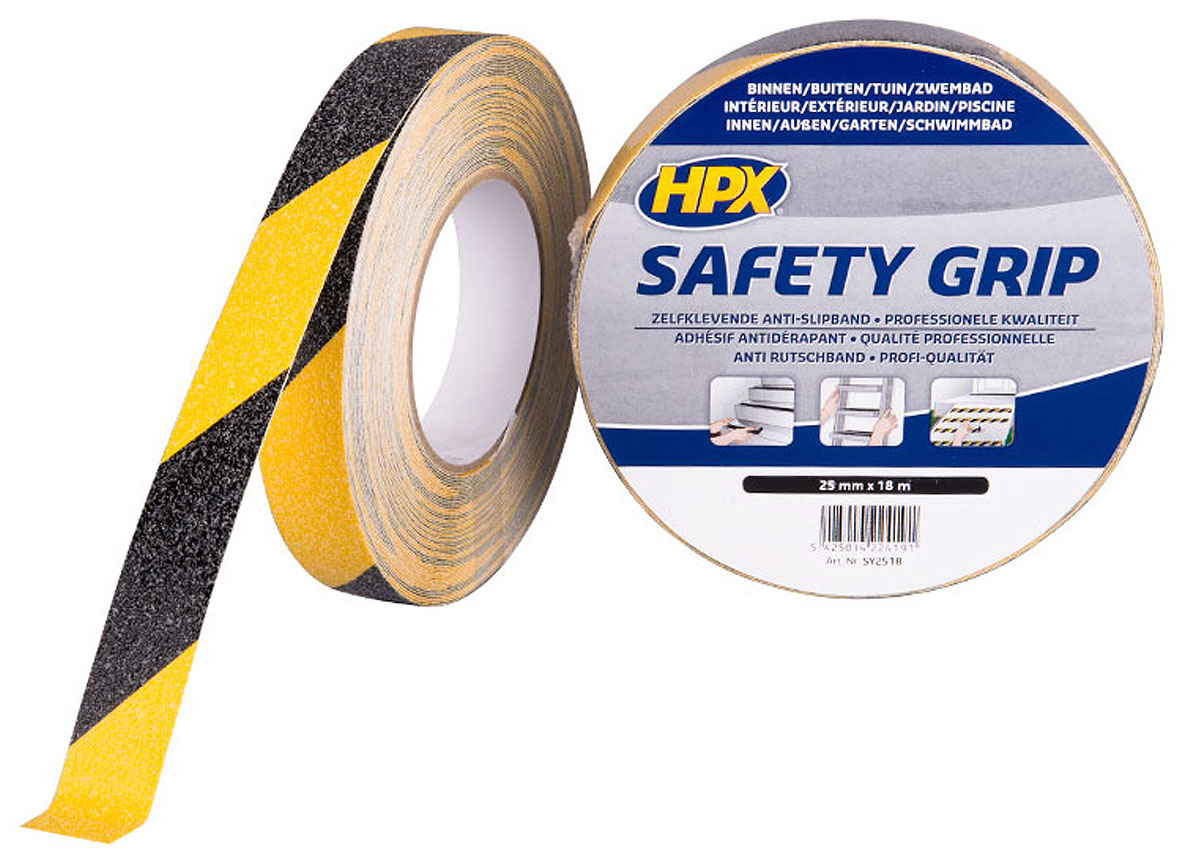 HPX SAFETY GRIP - ZWART/GEEL 25MMX18M