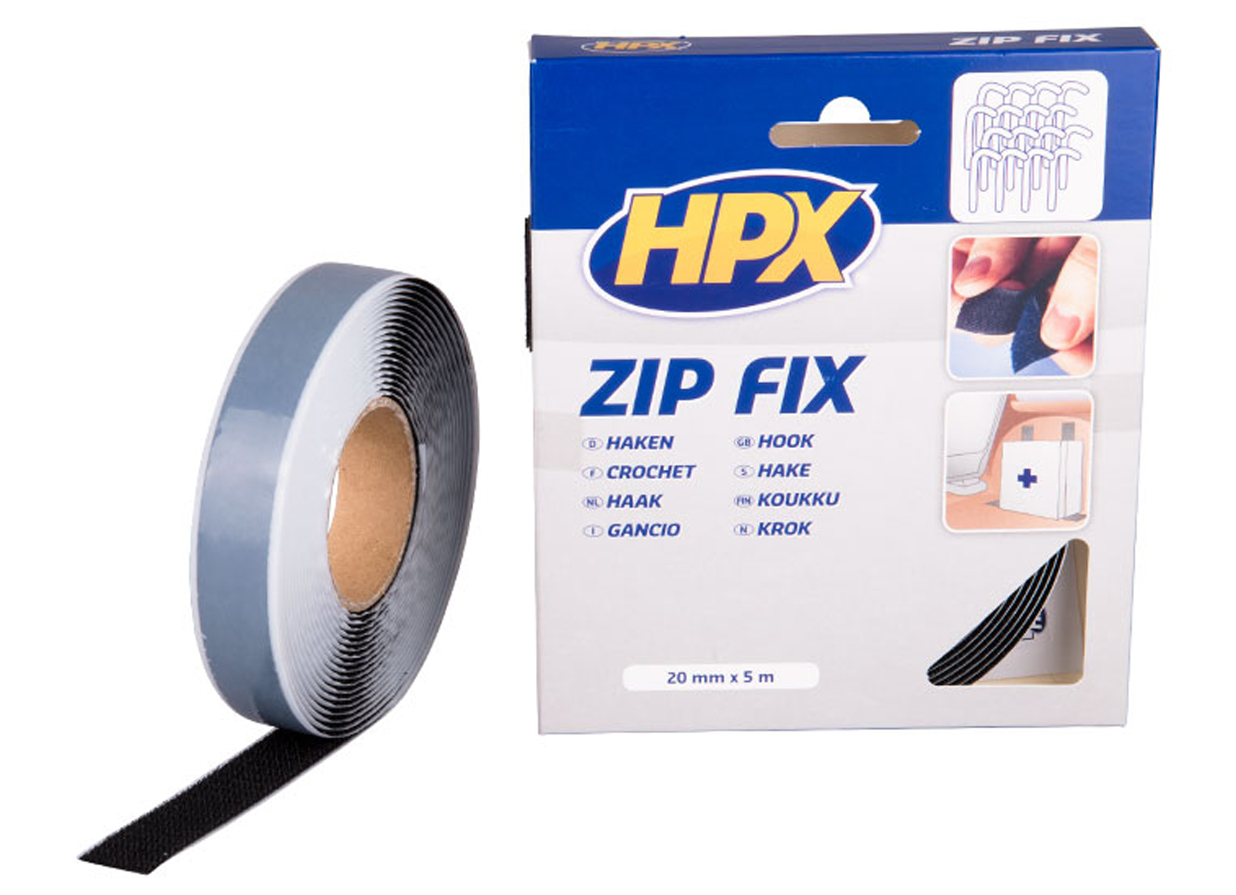 HPX ZIP FIX KLITTENBAND HAAK - ZWART 20MM X 5M