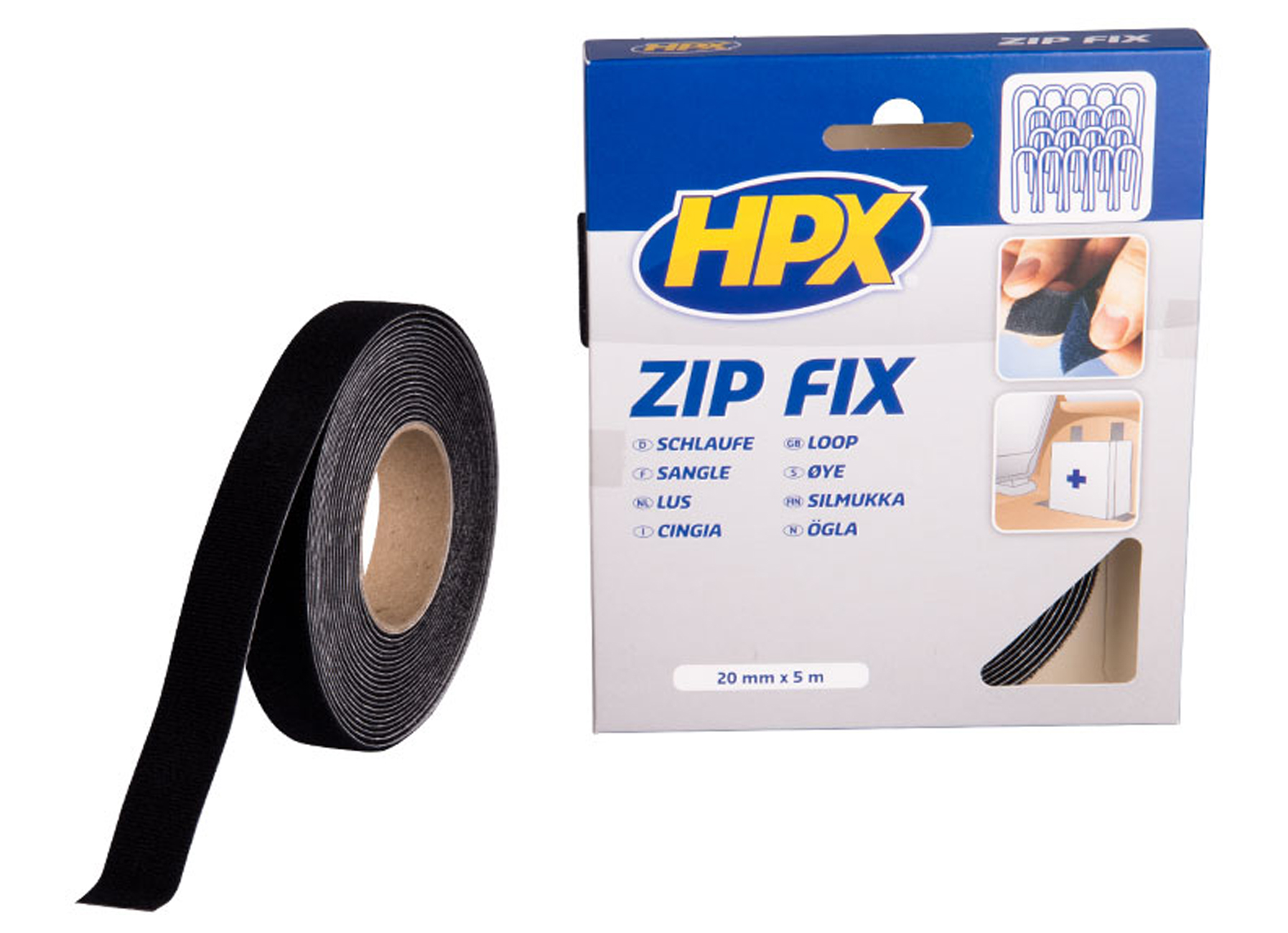 HPX ZIP FIX RUBAN ADHESIF VELCRO SANGLE - NOIR 20MM X 5M