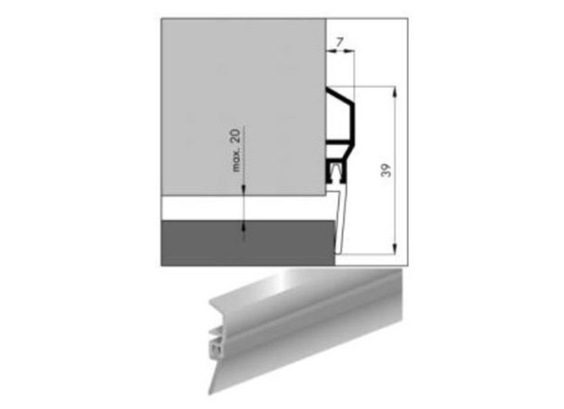 DORPELPROFIEL ADS CLASSIC ALU 39X7X1000MM