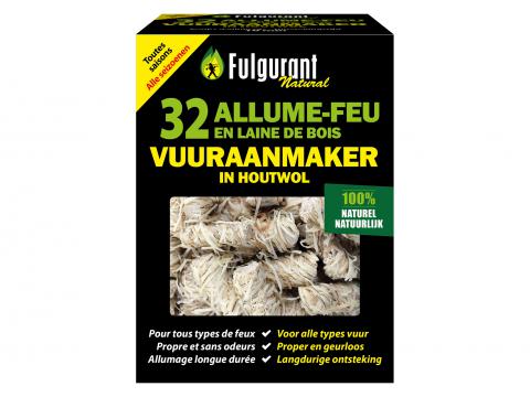 FULGURANT VUURAANMAKER IN HOUTWOL 32 BLOKJES