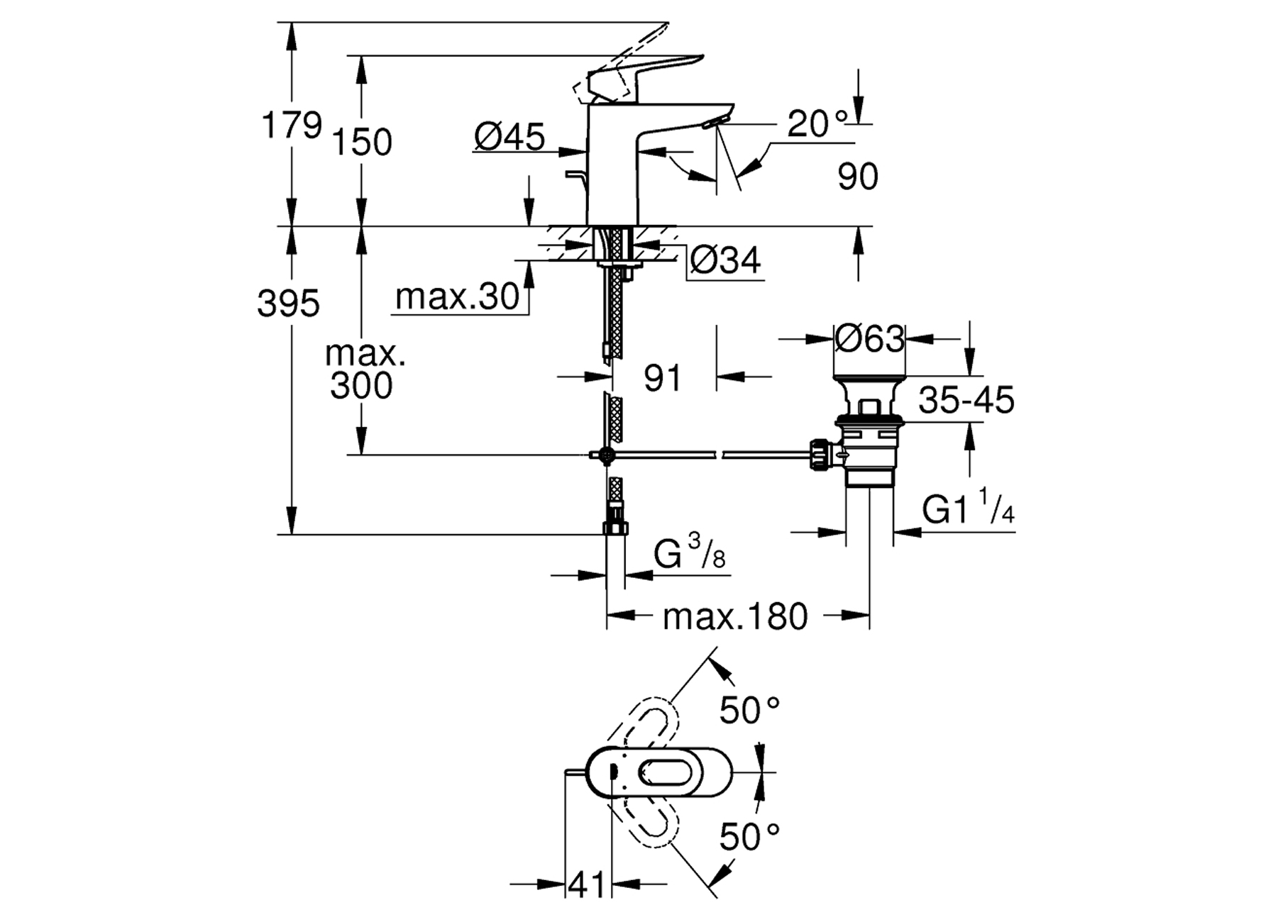 GROHE START LOOP WASTAFELMENGKRAAN MET LEDIGING SIZE S