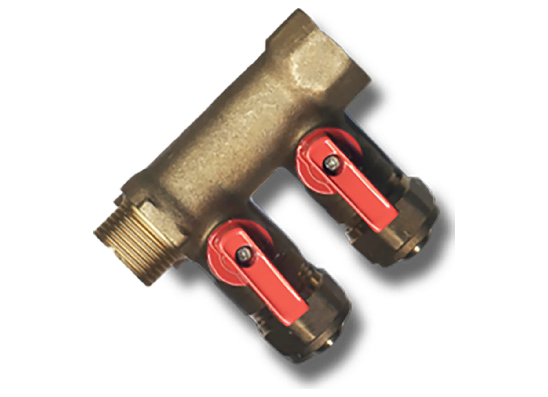 Multiskin collector (verdeler) met 2 afsluitkranen, rood (warm water), aansluiting 3/4'' x Ø16 mm, 1 stuk
